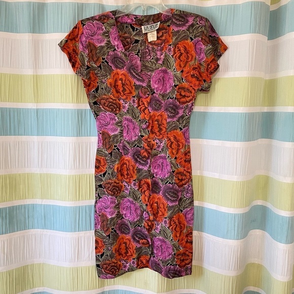 Vintage Floral La Belle Fashion Dress Oversized Buttons Sz Small - Picture 10 of 10